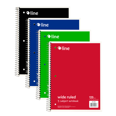 C-LINE PRODUCTS 3-Subject Notebook, Wide Ruled, Assorted, 12PK 22046-CT